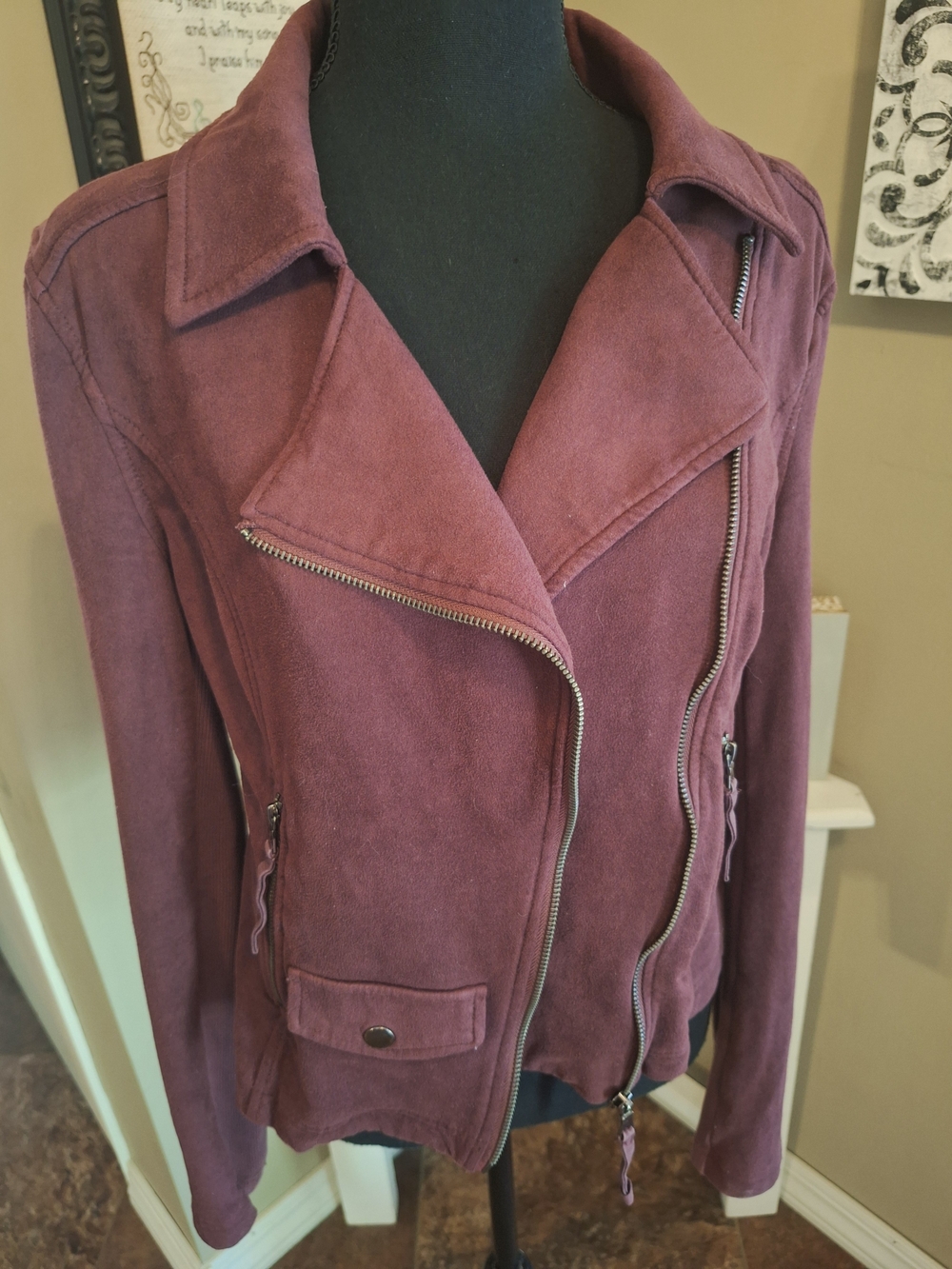 Anthro Women’s Suede-Effect Moto Jacket - Mauve M
